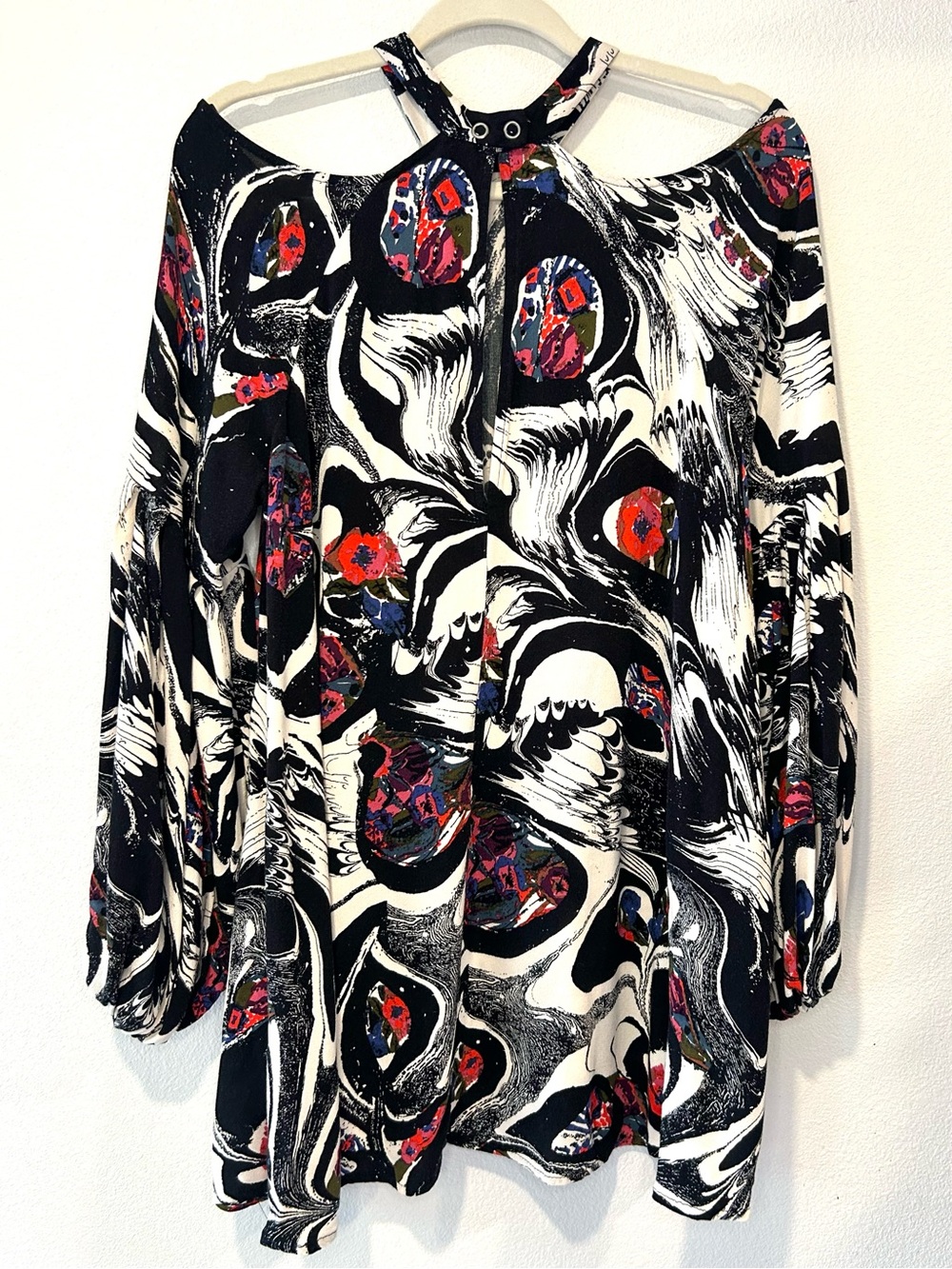 Free People Drift Away Abstract Print Tunic Dress Top Cold Shoulder Boho Size M - Picture 5 of 8